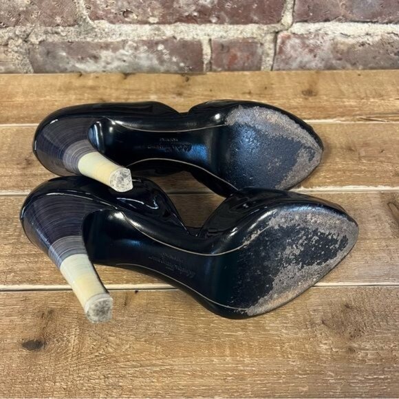 Salvatore Ferragamo Black Patent Leather D’Orsay Peep Toe Heels Pumps Sz 7 - Picture 11 of 11